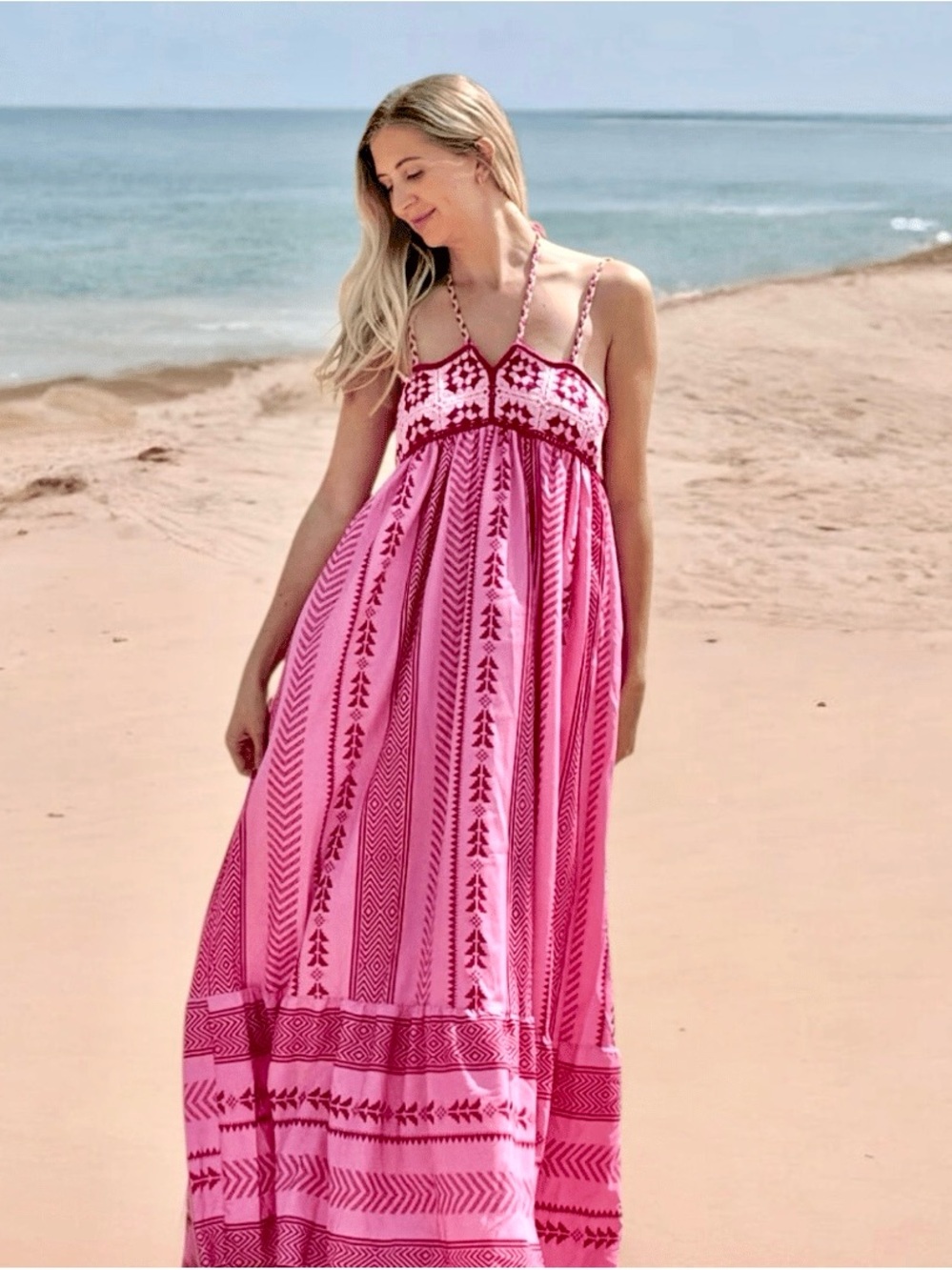 Boutique! Sleeveless Pink & Red Patterned Maxi Dress - Picture 3 of 11
